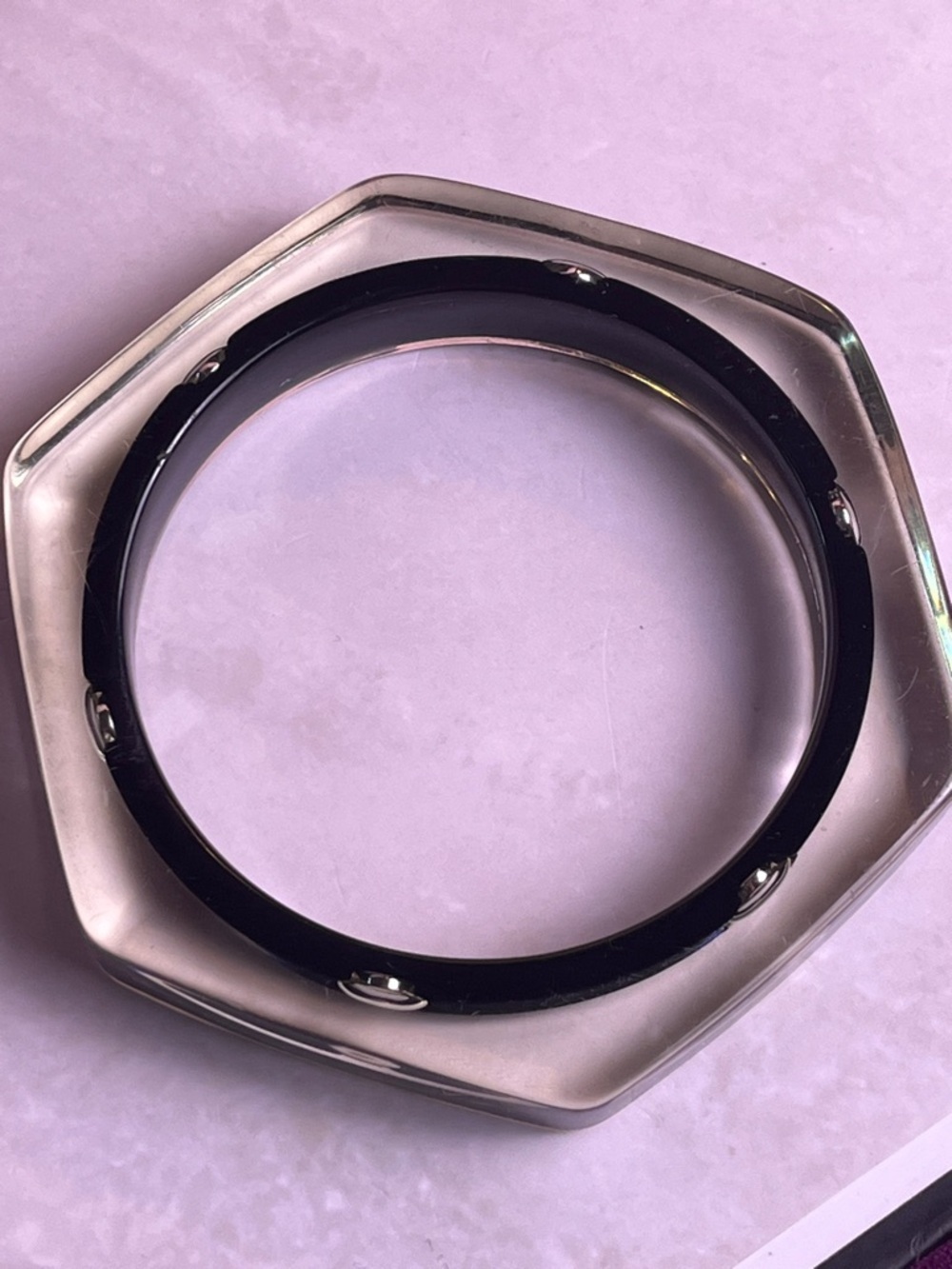 Clear Hexagonal Lucite Bracelet with Black Inner Band - Picture 6 of 11